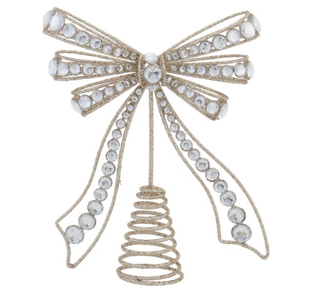 10.5" Gold Bow With Clear Jewels Tree Topper