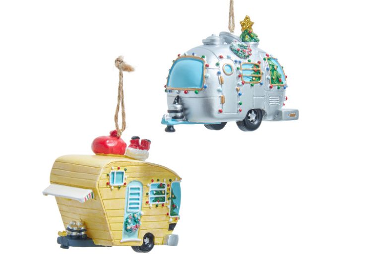 Santa In Camper Car Ornaments, EACH