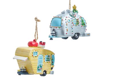 Santa In Camper Car Ornaments, EACH