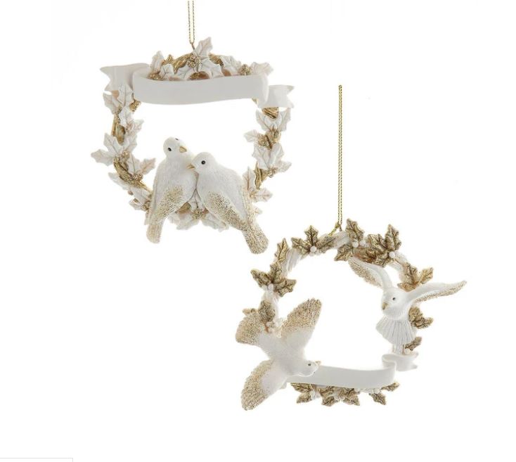 Platinum Dove Wreath Ornament For Personalization, EACH