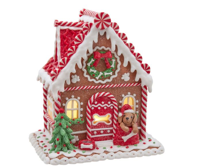 8" Battery Operated LED Gingerbread House With Dog