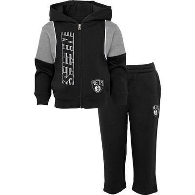 BROOKLYN NETS NBA PRESCHOOL FULLZIP TRACKSUIT SET BLACK