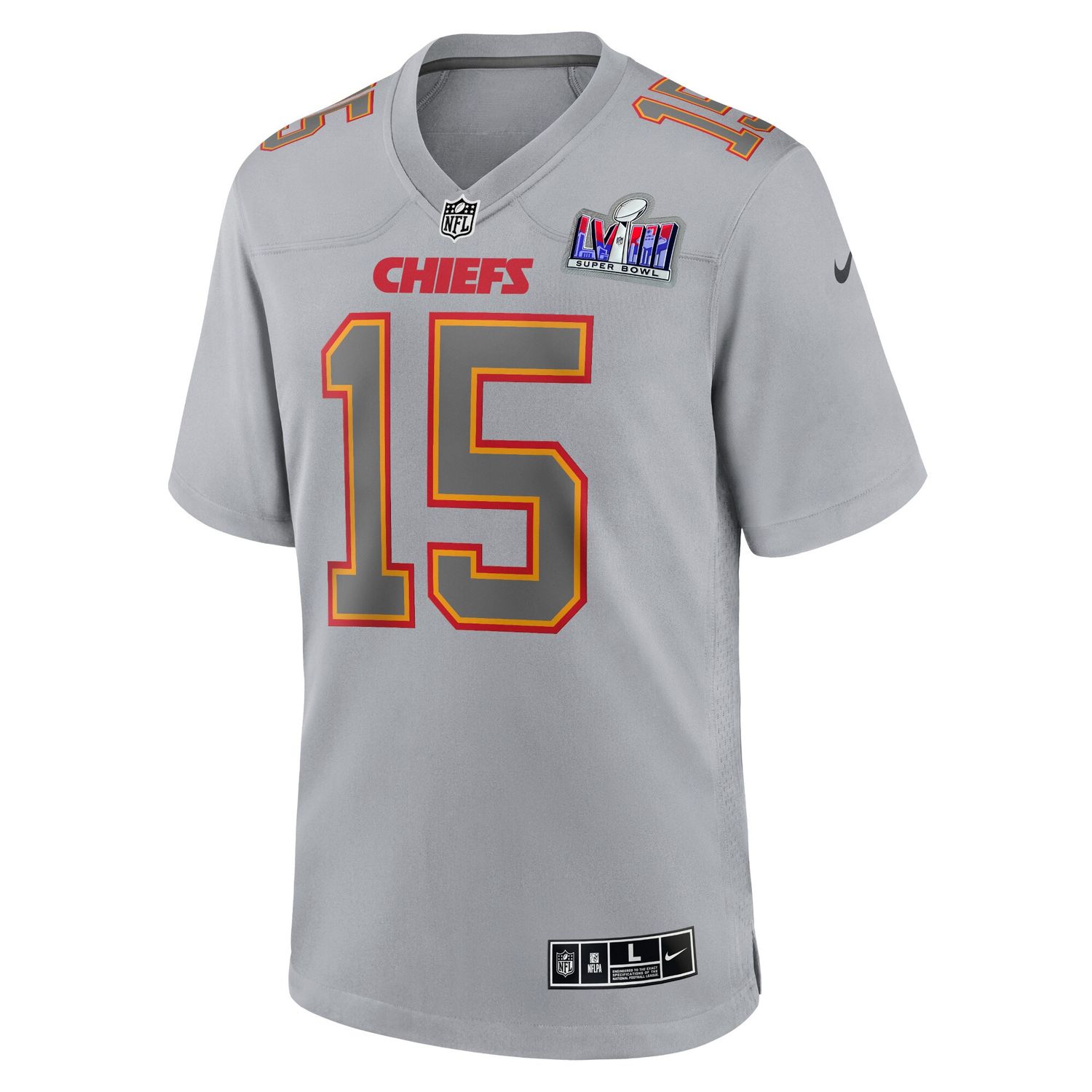 KANSAS CITY CHIEFS NFL JERSEY PATRICK MAHOMES #15 GRAY SUPER BOWL LVIII PATCH