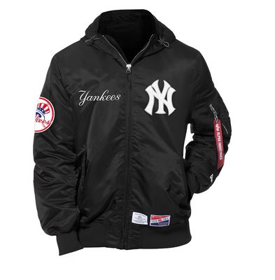 NEW YORK YANKEES MLB HOODED BOMBER JACKET BLACK NEW ERA X ALPHA INDUSTRIES