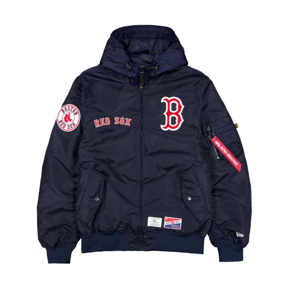 BOSTON REDSOX MLB HOODED BOMBER JACKET NOIR NEW ERA X ALPHA INDUSTRIES