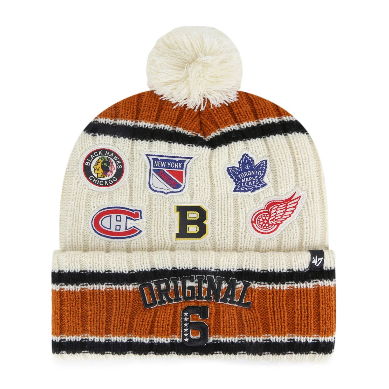 ORIGINAL SIX NHL 47&#39; CUFF KNIT HAT WITH POM CLUSTER CREAM
