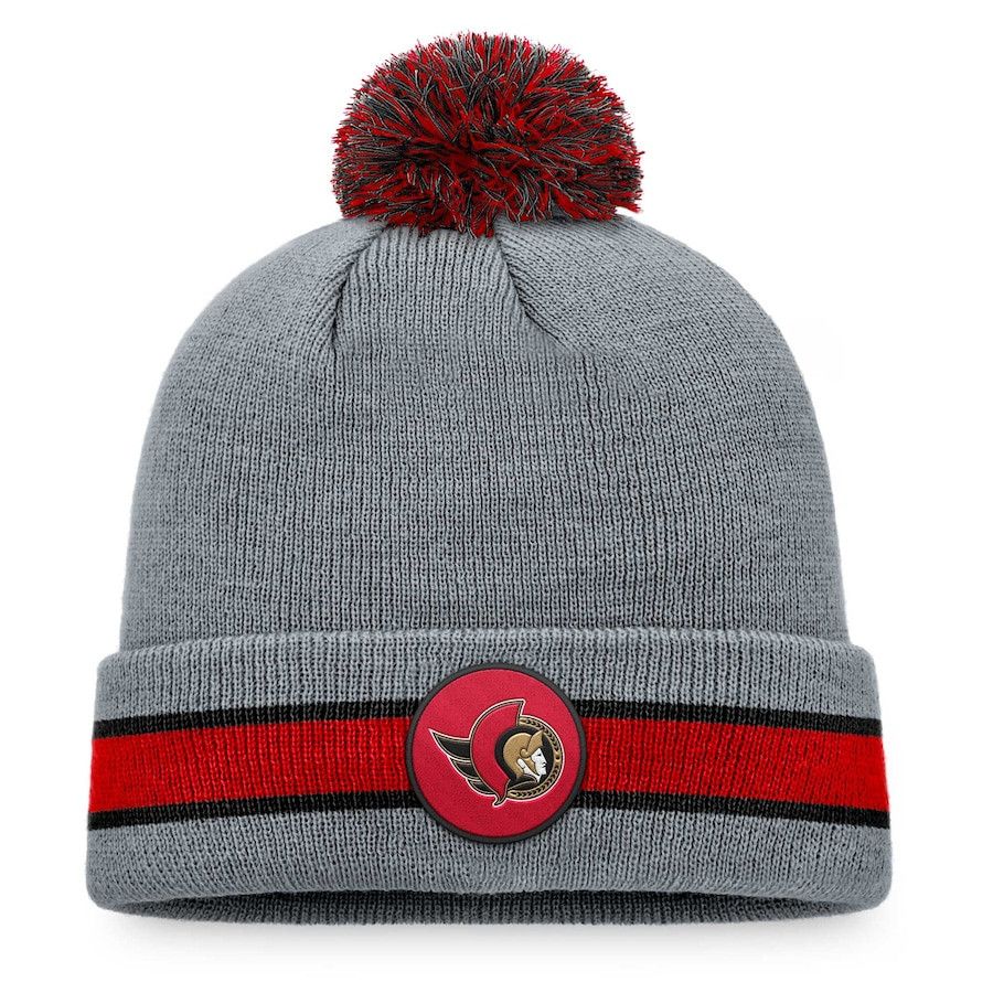 OTTAWA SENATORS NHL CUFF KNIT HAT WITH POM HEATHERED GREY