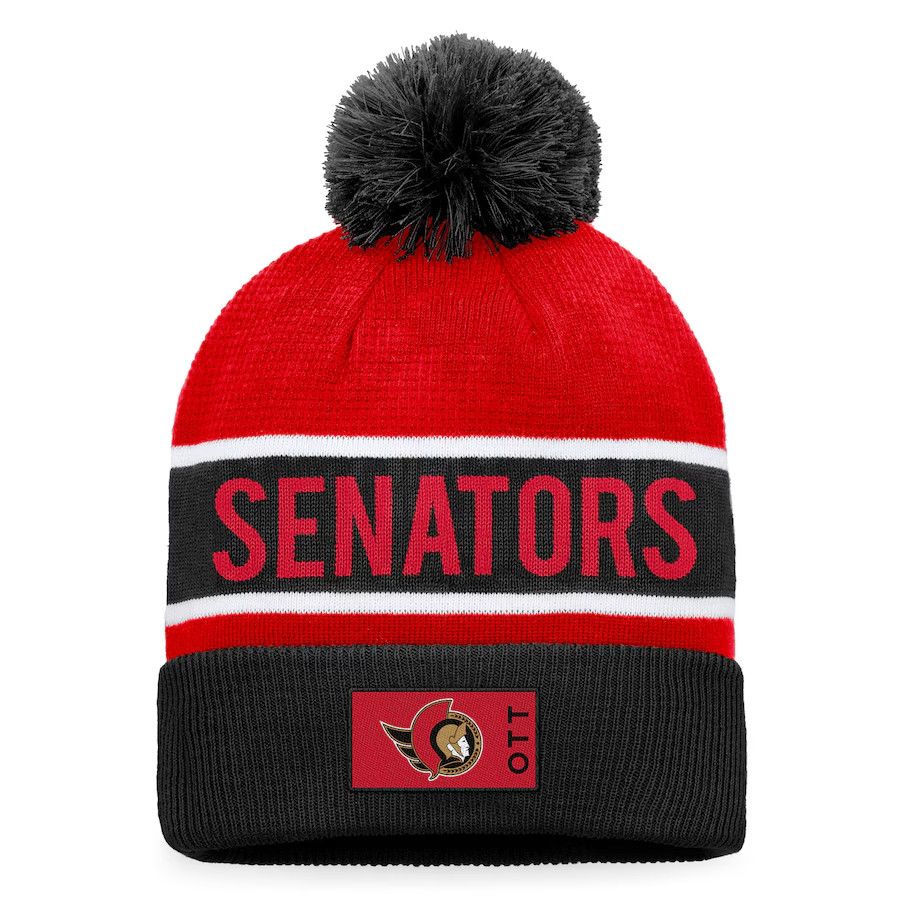 OTTAWA SENATORS NHL CUFF KNIT WITH POM AUTHENTIC PRO BLACK-RED