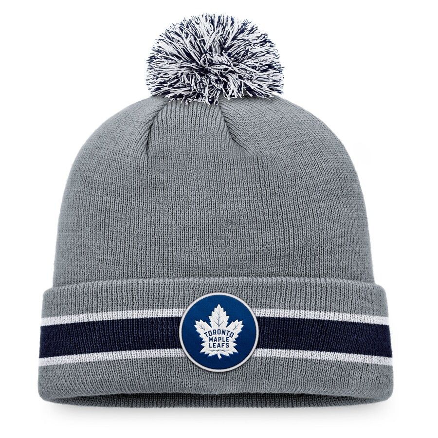 TORONTO MAPLE LEAFS NHL CUFF KNIT HAT WITH POM GREY 