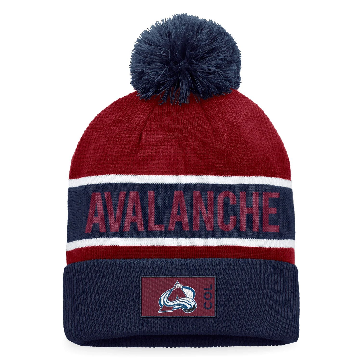 COLORADO AVALANCHE NHL CUFF KNIT HAT WITH POM 2022 NHL DRAFT MAROON/NAVY BLUE 