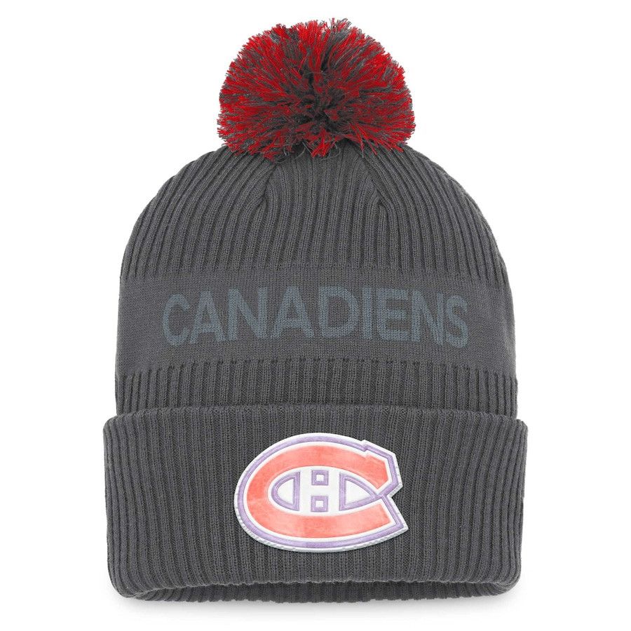 MONTREAL CANADIENS NHL CUFF KNIT WITH POM AUTHENTIC PRO HOME CHARCOAL