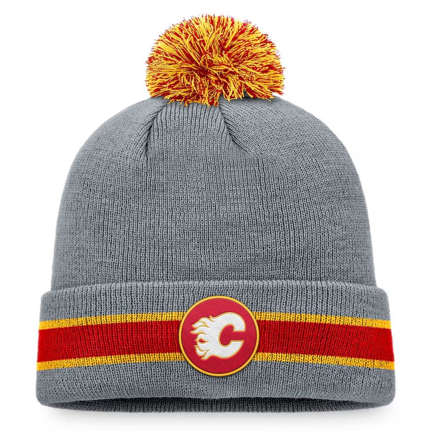CALGARY FLAMES NHL CUFF KNIT HAT WITH POM GREY HEATHERED
