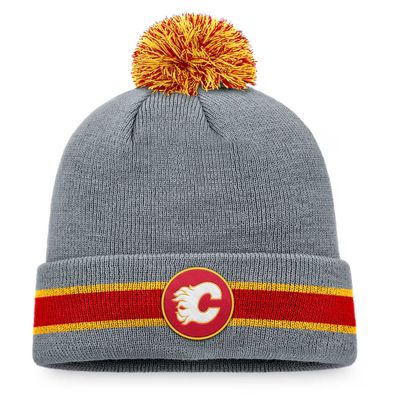 CALGARY FLAMES NHL CUFF KNIT HAT WITH POM GREY HEATHERED