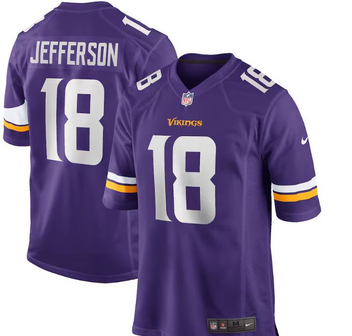 MINNESOTA VIKINGS NFL GAME JERSEY JUSTIN JEFFERSON PURPLE, Size: S