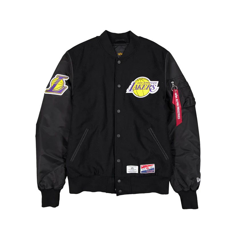 LOS ANGELES LAKERS NBA JACKET NEW ERA X  ALPHA INDUSTRIES VARSITY WOOL