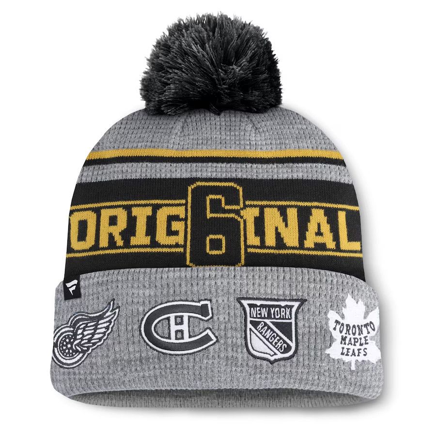 ORIGINAL SIX NHL CUFF KNIT HAT  WITH POM LUMBERJACK GREY