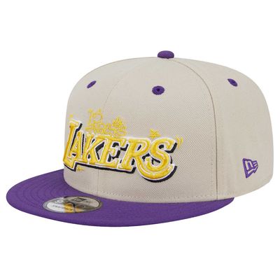 LOS ANGELES LAKERS  NBA CAP 9FIFTY MOLESKIN CROWN TEAM ART BEIGE PURPLE 