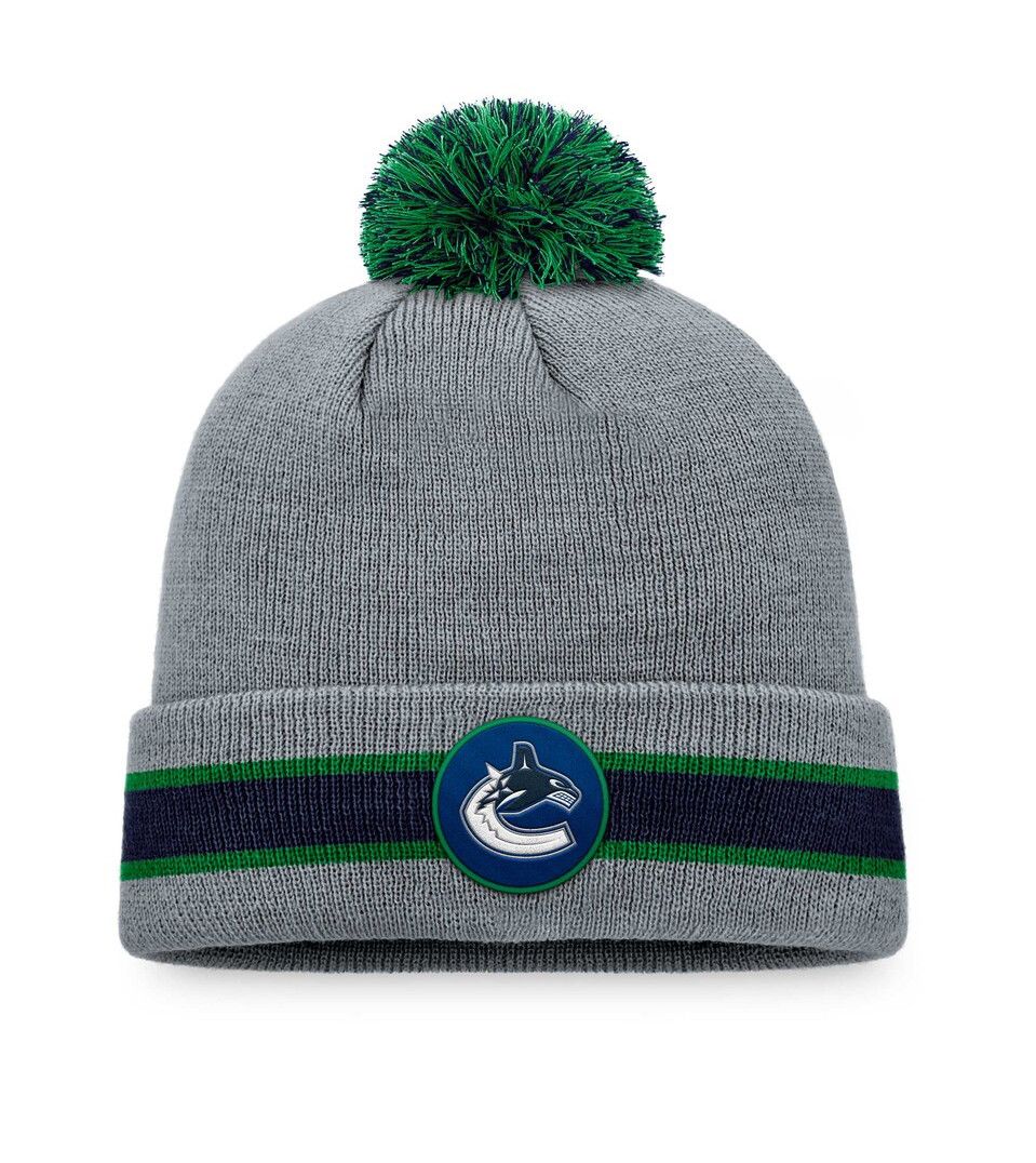 VANCOUVER CANUCKS NHL CUFF KNIT HAT WITH POM HEATHERED GREY