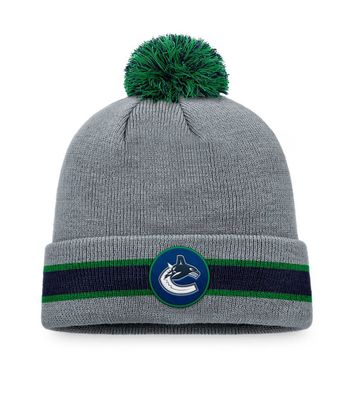 VANCOUVER CANUCKS NHL CUFF KNIT HAT WITH POM HEATHERED GREY