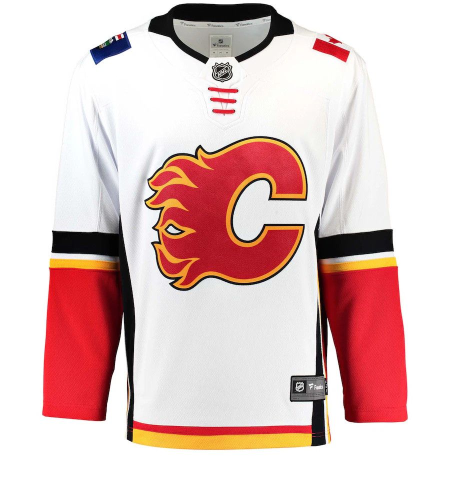 CALGARY FLAMES NHL JERSEY PREMIER AWAY BLANC JEUNES, Size: S/M