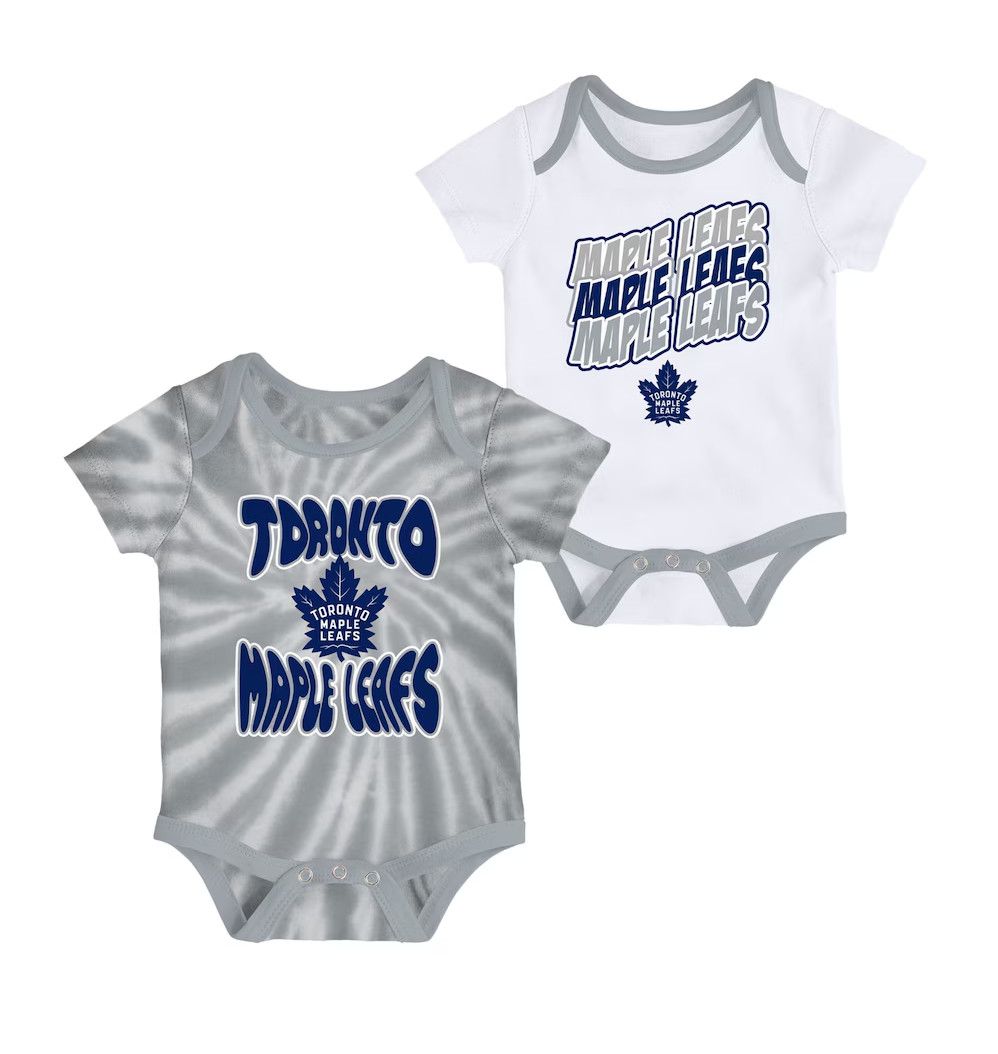 TORONTO MAPLE LEAFS NHL BODYSUIT MONTEREY TIE DYE 2 PACK SET GREY-WHITE INFANT