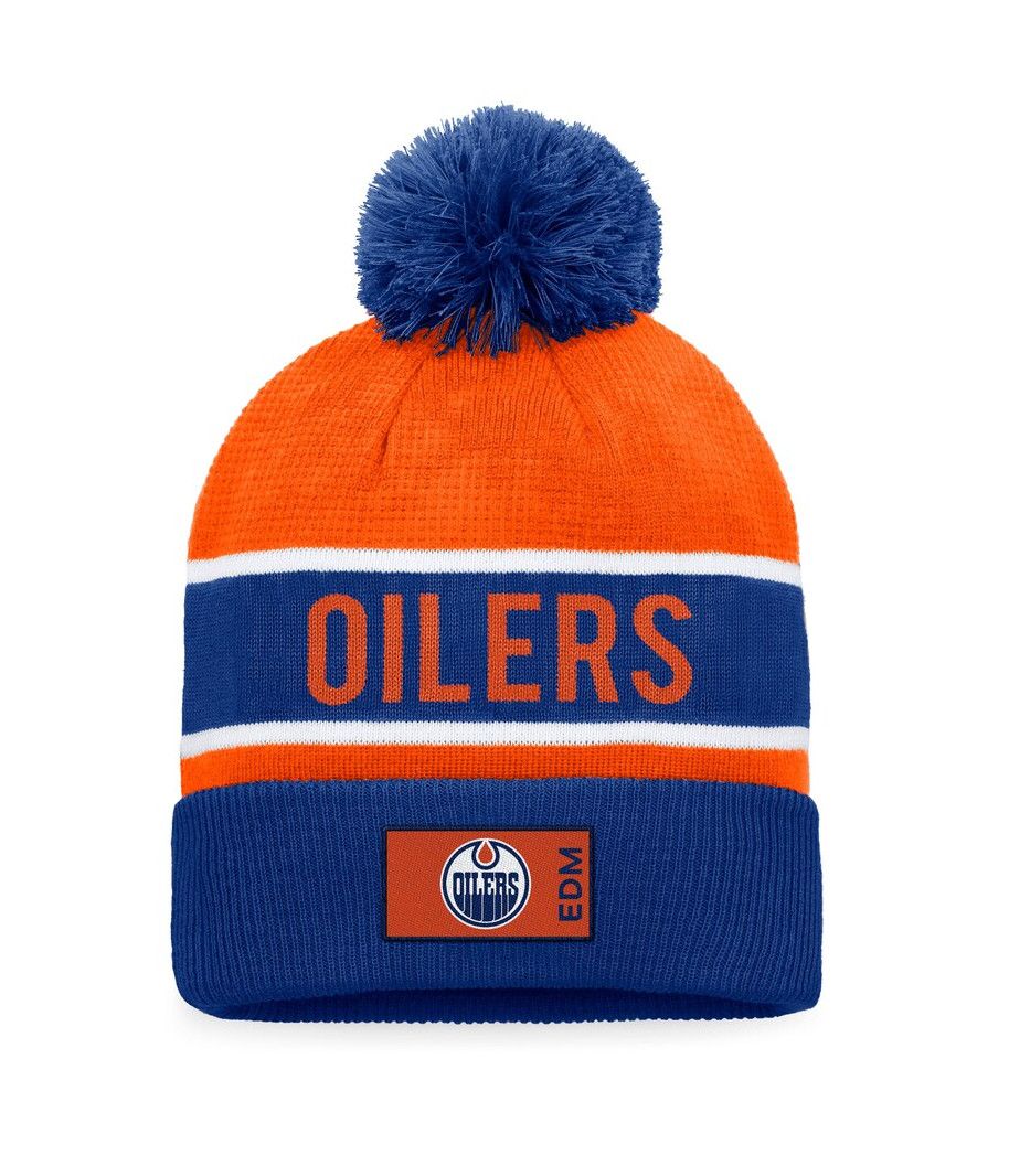 EDMONTON OILERS NHL CUFF KNIT HAT WITH POM RINKSIDE AUTHENTIC PRO NAVY-ORANGE