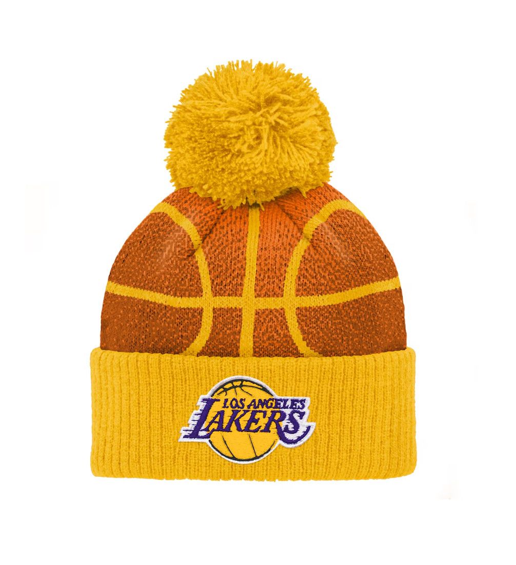 LOS ANGELES LAKERS NBA CUFF KNIT HAT WITH POM BASKETBALL HEAD ORANGE