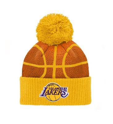 LOS ANGELES LAKERS NBA CUFF KNIT HAT WITH POM BASKETBALL HEAD ORANGE
