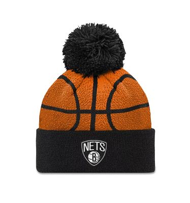 BROOKLYN NETS NBA CUFF KNIT HAT WITH POM BASKETBALL HEAD ORANGE YOUTH
