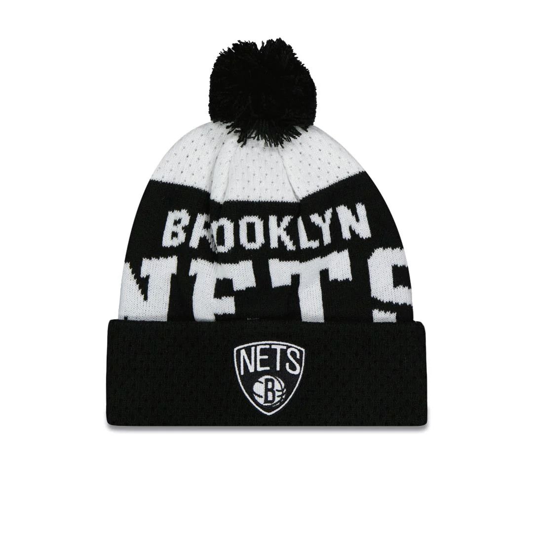 BROOKLYN NETS NBA CUFF KNIT HAT WITH POM COLLEGIATE ARCH BLACK YOUTH