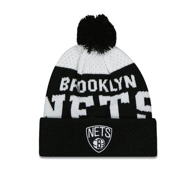 BROOKLYN NETS NBA CUFF KNIT HAT WITH POM COLLEGIATE ARCH BLACK YOUTH
