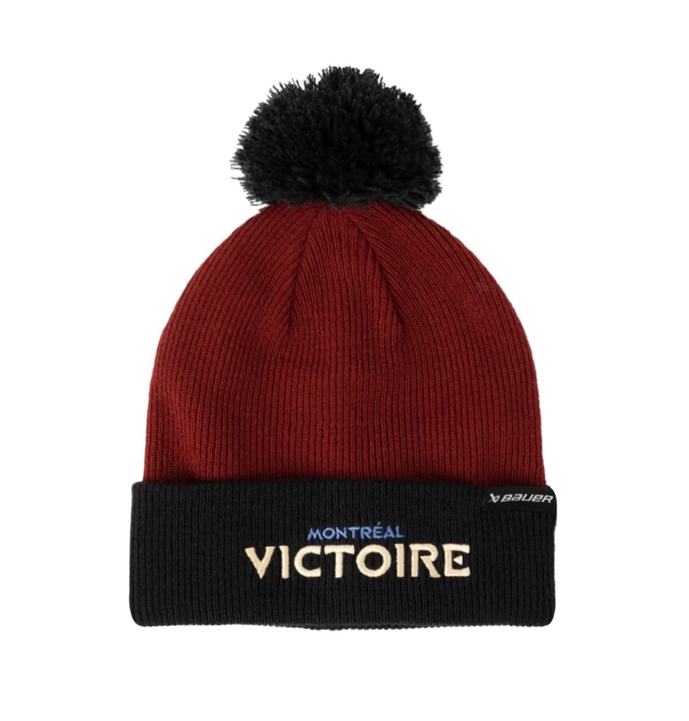 MONTREAL VICTOIRE PWHL CUFF KNIT HAT WITH POM BURGUNDY -BLACK