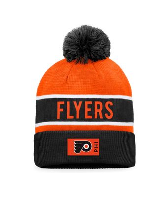 PHILADELPHIA FLYERS NHL CUFF KNIT HAT WITH POM RINK AUTHENTIC PRO BLACK-ORANGE
