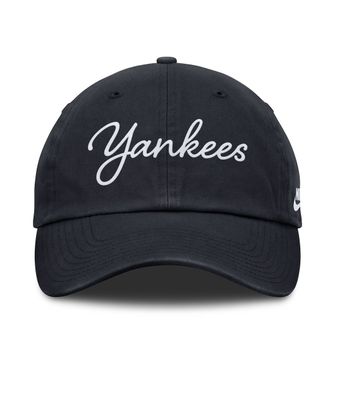 NEW YORK YANKEES MLB CAP AJUSTABLE COPPERSTOWN CLUB SCRIPT PITCH BLUE