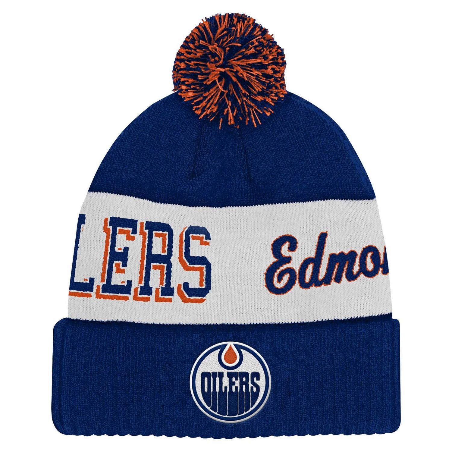 EDMONTON OILERS NHL CUFF KNIT WITH POM BLOCK SWEEP YOUTH