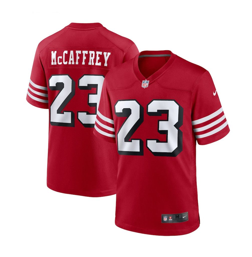 SAN FRANSISCO 49ERS NFL JERSEY GAME PLAYER ALTERNATE McCAFFREY #23 RED