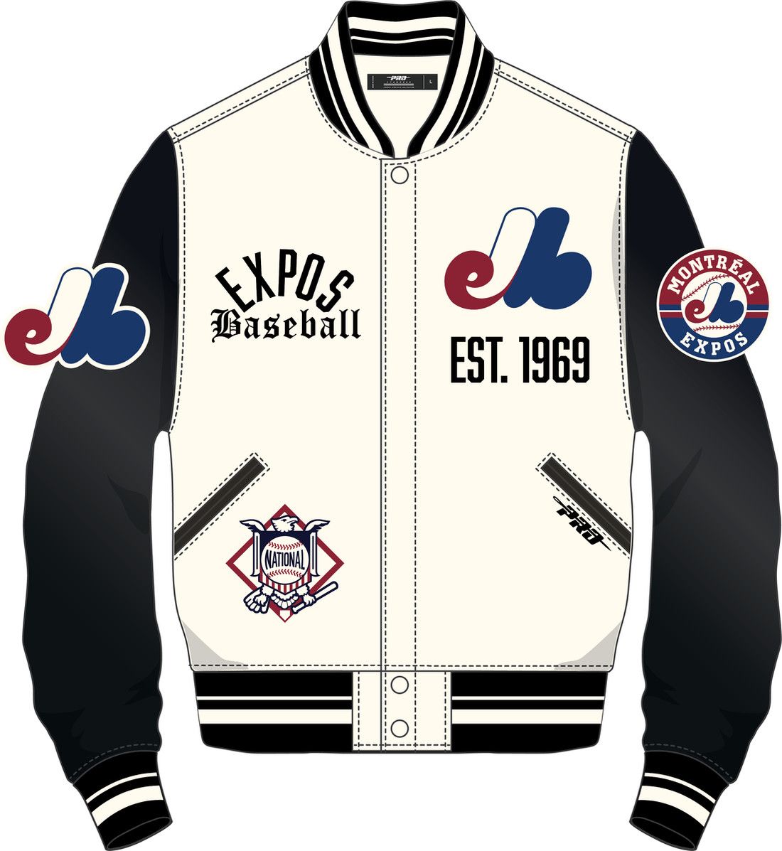MONTREAL EXPOS MLB PRO STANDARD EGGSHELL-BLACK MODERN ORIGINALS RIB WOOL VARSITY JACKET