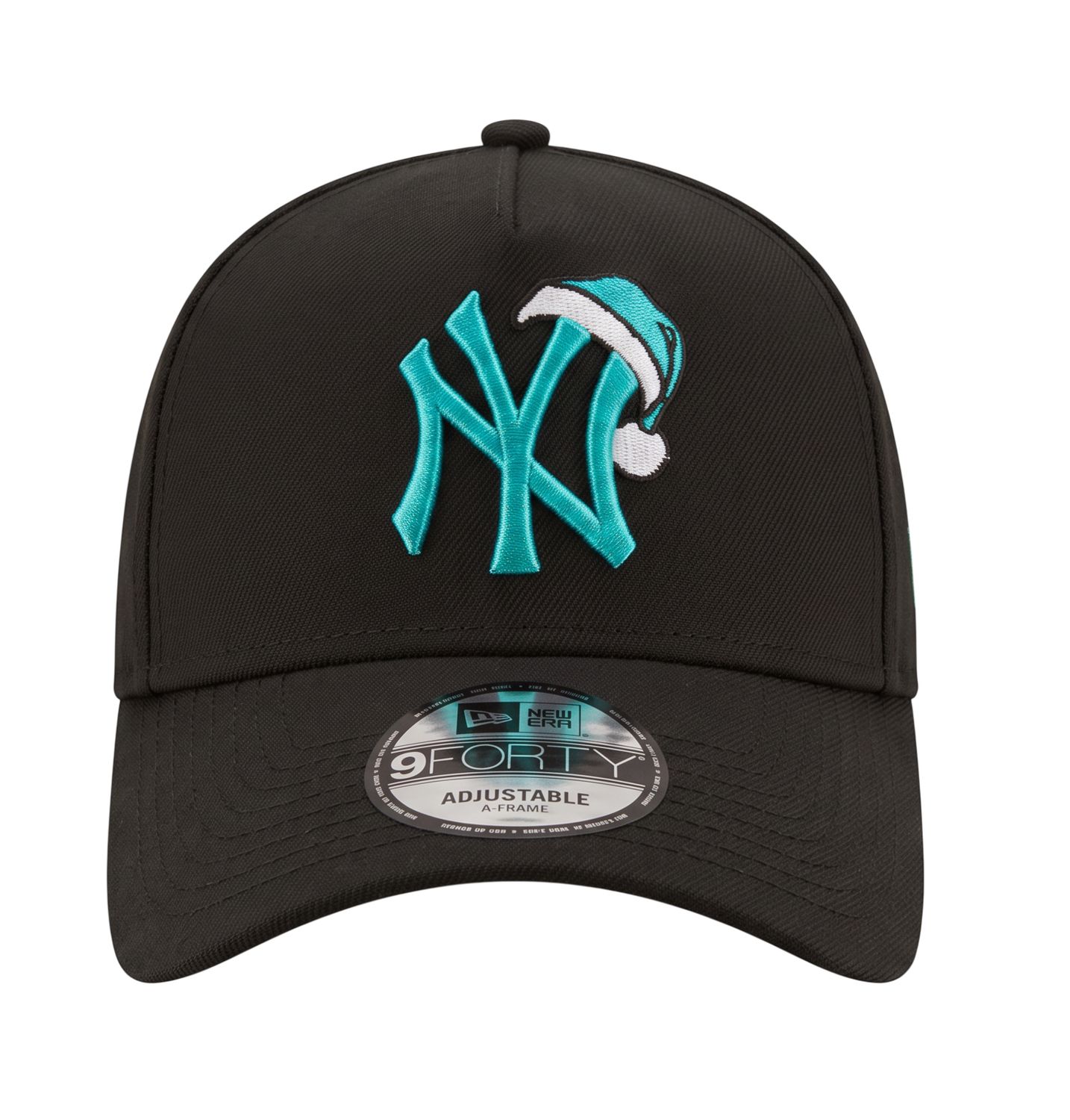 NEW YORK YANKEES MLB CAP 9FORTY A-FRAME CHRISTMAS EDITION BLACK CAP WITH TURQUOISE LOGO