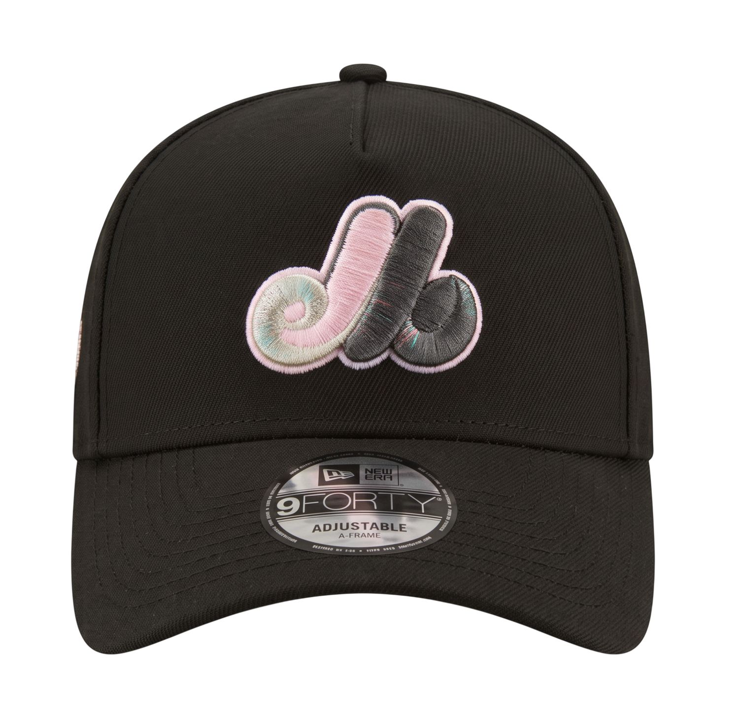MONTREAL EXPOS MLB CAP 9FORTY A-FRAME BLACK SIDE PATCH PINK LOGO CAP