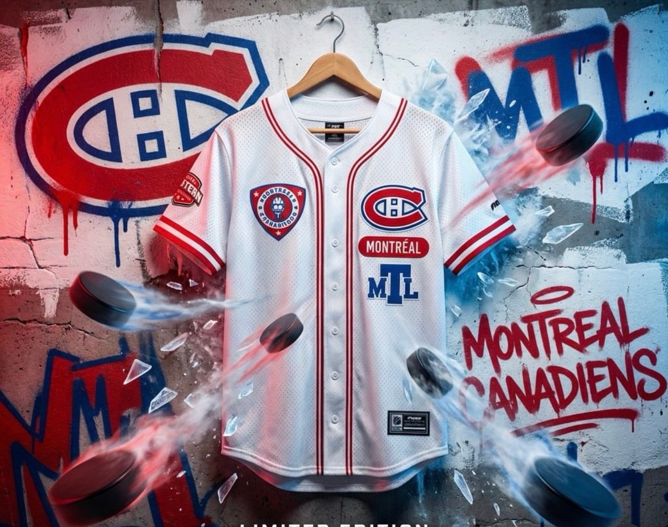 MONTREAL CANADIENS NHL  JERSEY CLASSIC MEN MESH BUTTON DOWN WHITE