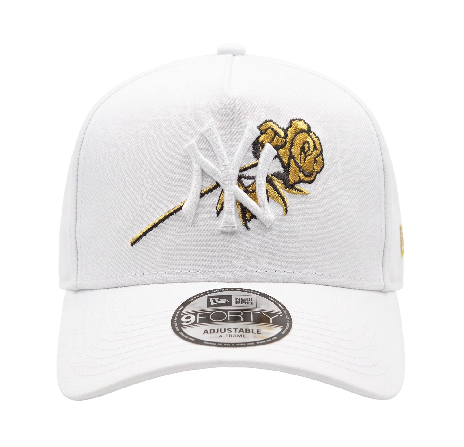 NEW YORK YANKEES MLB CAP 9FORTY A-FRAME WHITE FLOWER GOLD SIDE PATCH CAP