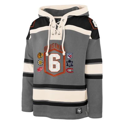 ORIGINAL SIX NHL 47 BRAND  GREY HEAVYWEIGHT VINTAGE LACER HOODIE