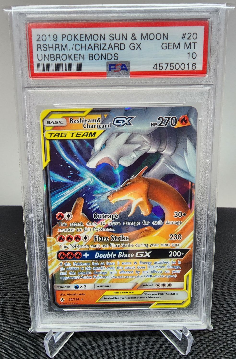 PSA 10 Pokemon TCG: Reshiram &amp; Charizard GX 20/214 Unbroken Bonds Tag Team