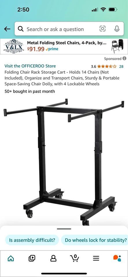 Folding Chair Rack Storage Cart - Holds 14 Chairs (Not Included), Organize and Transport Chairs