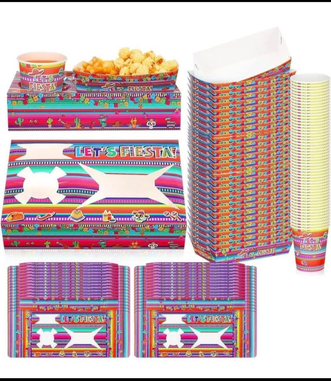 24 Sets Mexican Snack Trays Fiesta Paper Cups Cinco De Mayo Paper Snack Trays Food Container Stands