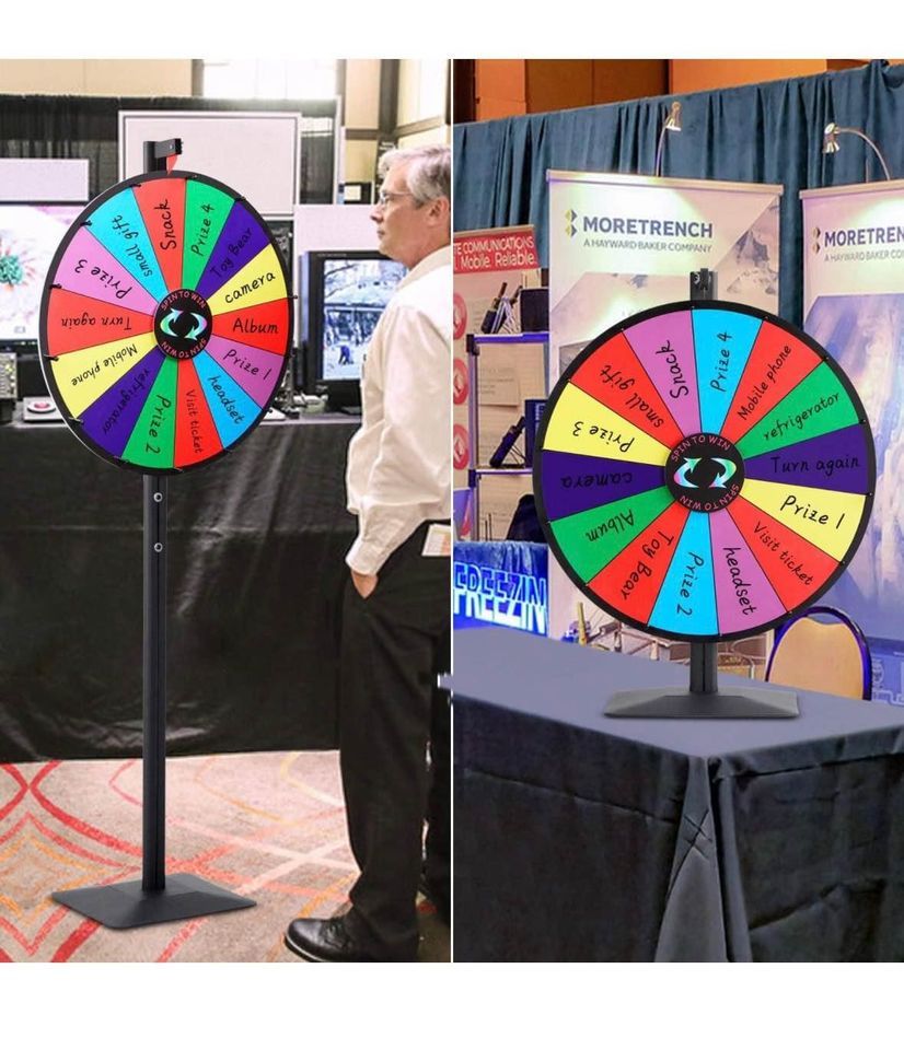 24 Inch Dual Use Spinning Prize Wheel 14 Slots Color Tabletop and Floor Roulette.