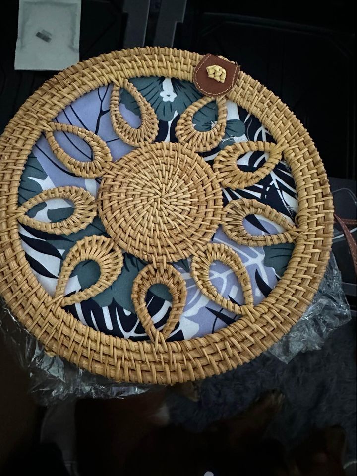 Round Rattan Bag for Women Straw Bag Handwoven Beach Bohemian Shoulder Purse