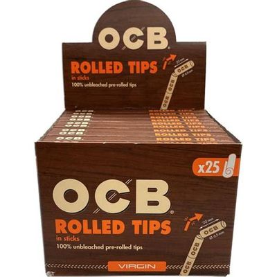OCB virgin rolled tips in sticks x25