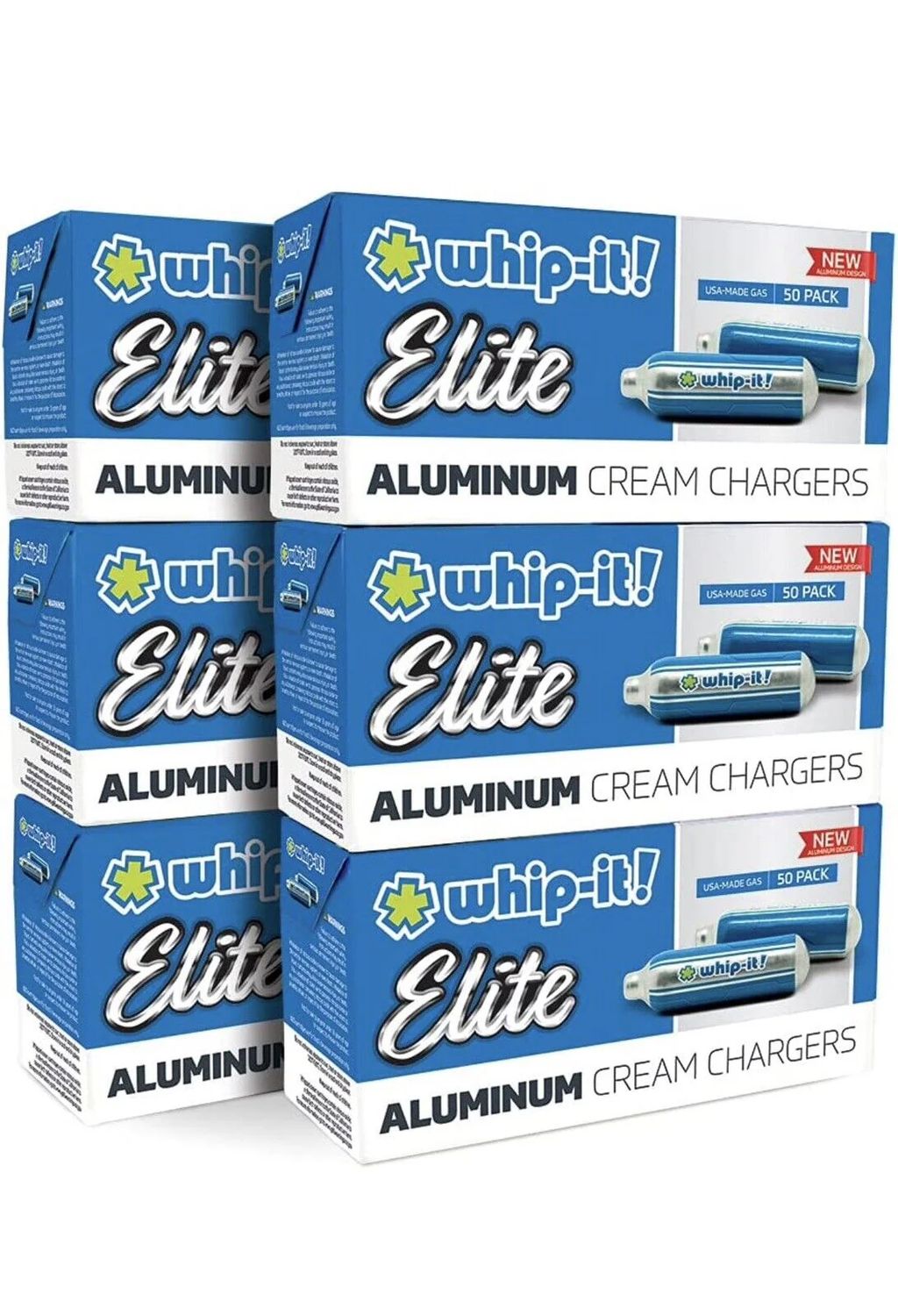 Whip-It! Elite Premium Aluminum N2O Whipped Cream Chargers Gas 8.5G 50ct.