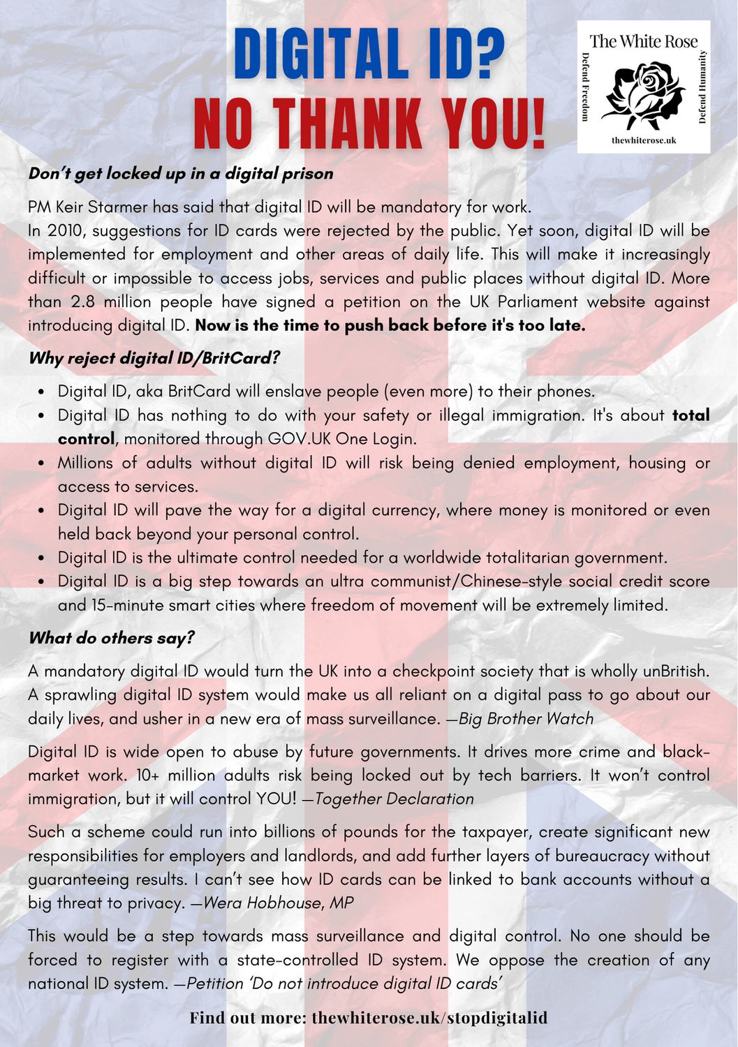 Stop Digital ID flyer - Support this campaign